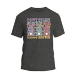 a black t - shirt with the words happy easter on it