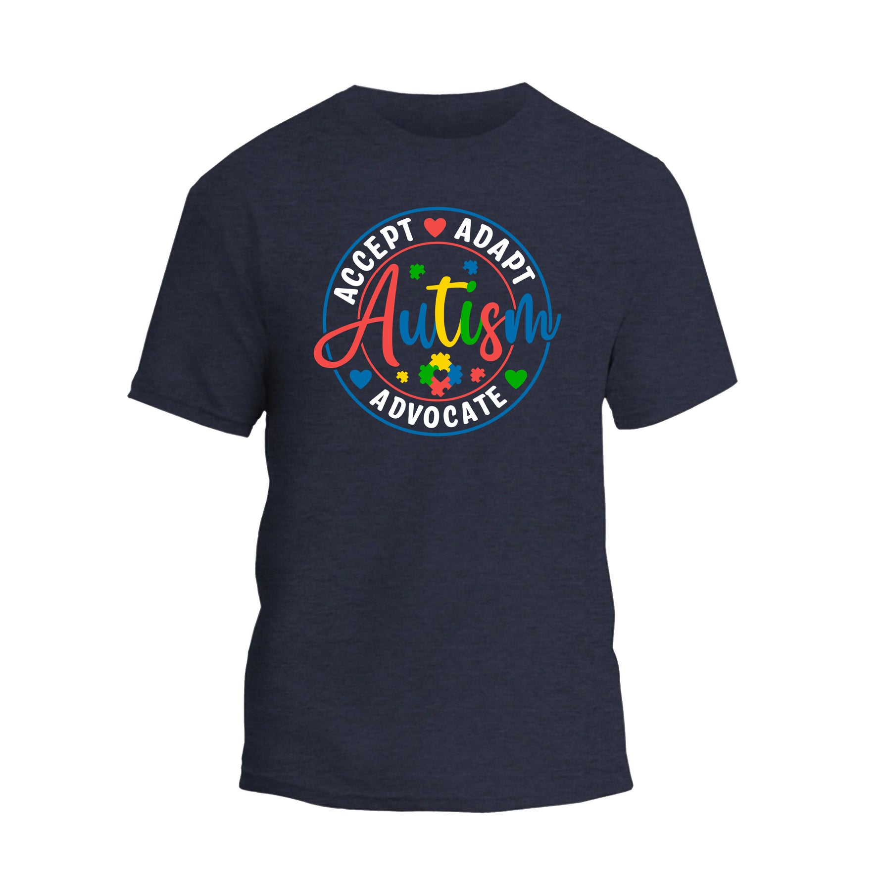 a navy t - shirt with the words autism and an image of a child '
