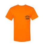 an orange t - shirt with a logo on the chest