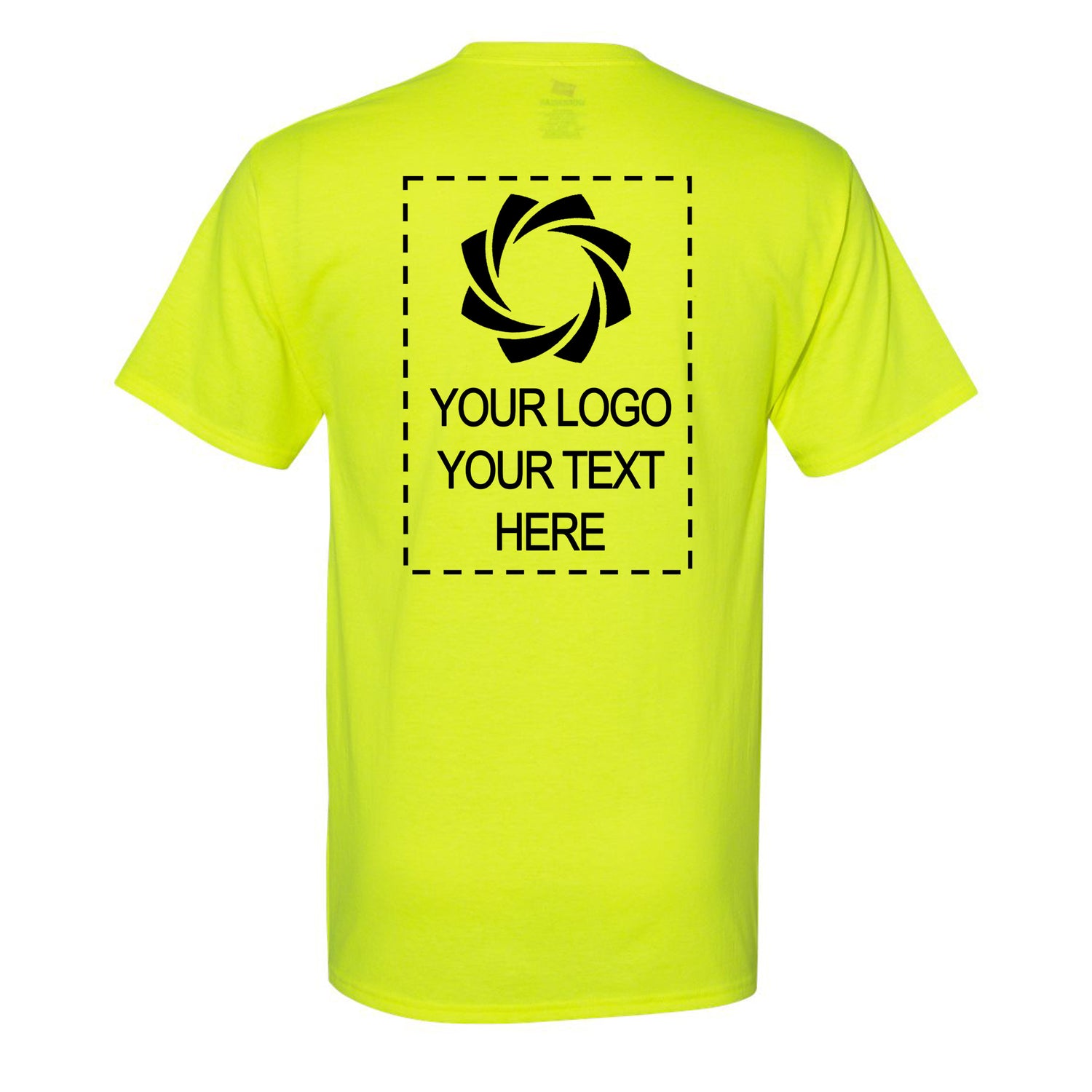 a neon yellow t - shirt with a logo on it