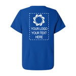 a blue t - shirt with a logo on it