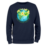 a sweatshirt with the earth and flowers on it