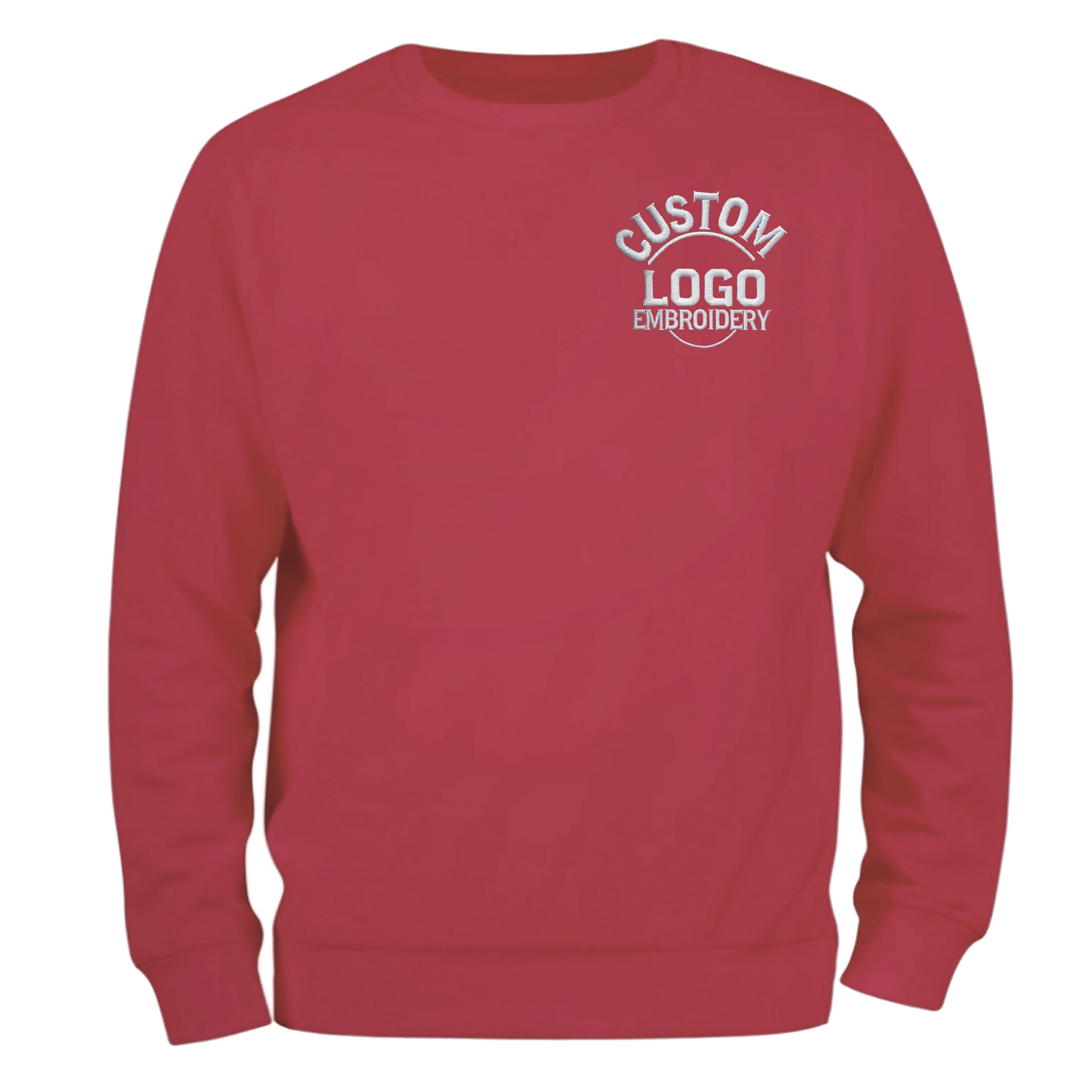 a red sweatshirt with a custom logo on it