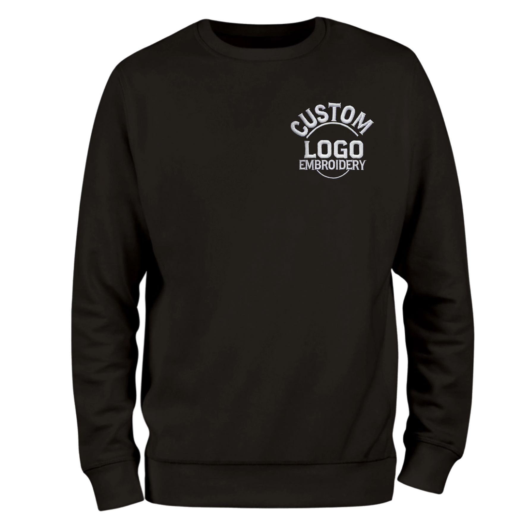 a black sweatshirt with the custom logo on it