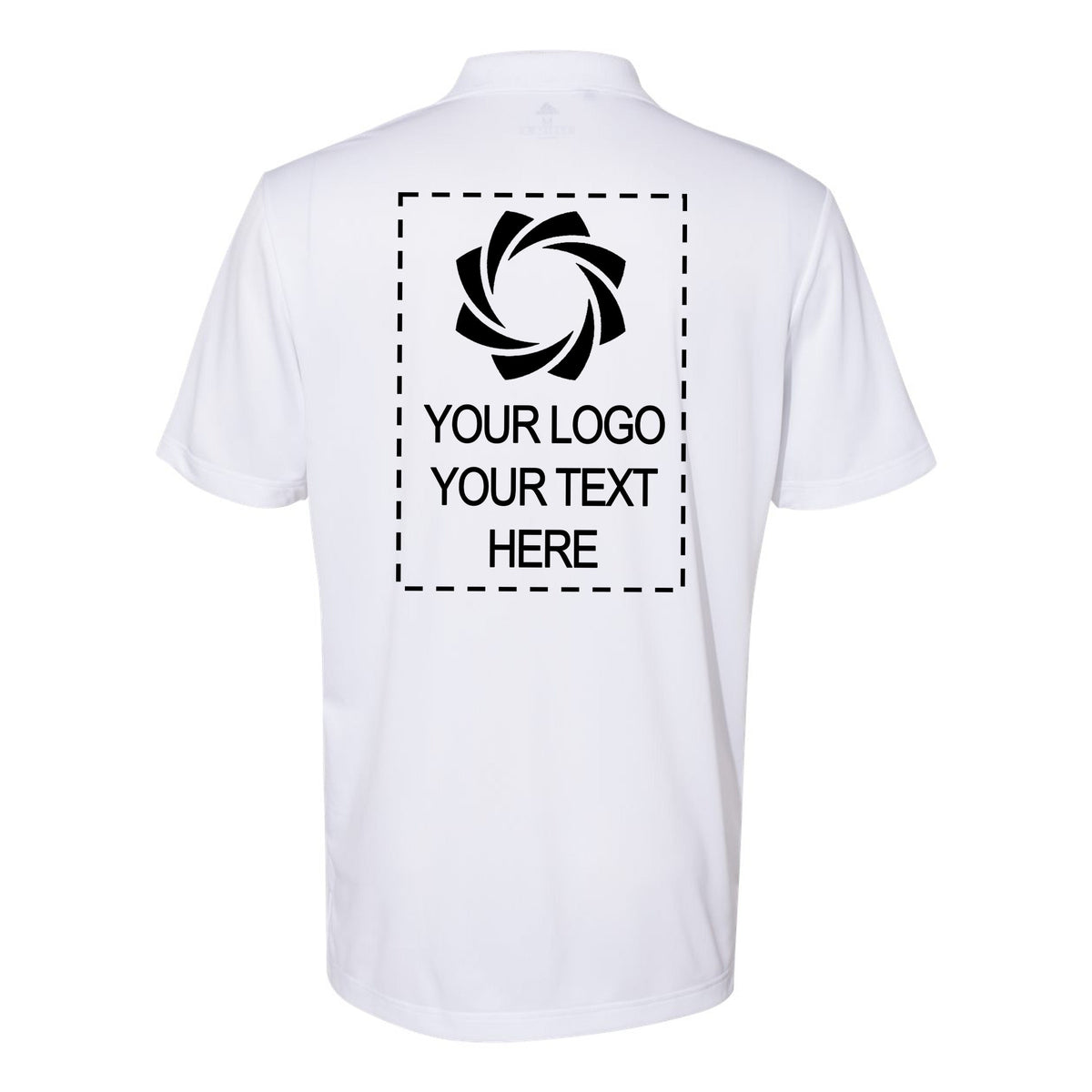 a white polo shirt with a black and white logo