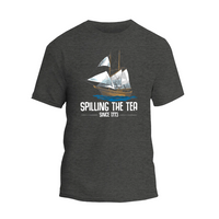 a t - shirt with a sailing the tea logo on it