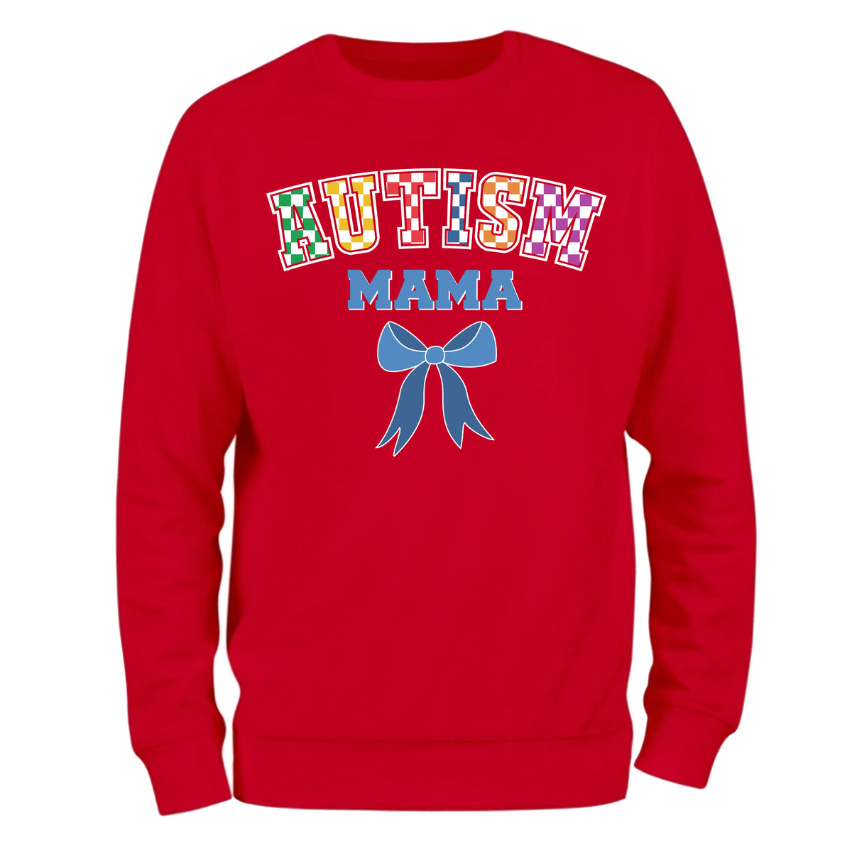a red sweatshirt with the words autism and a bow