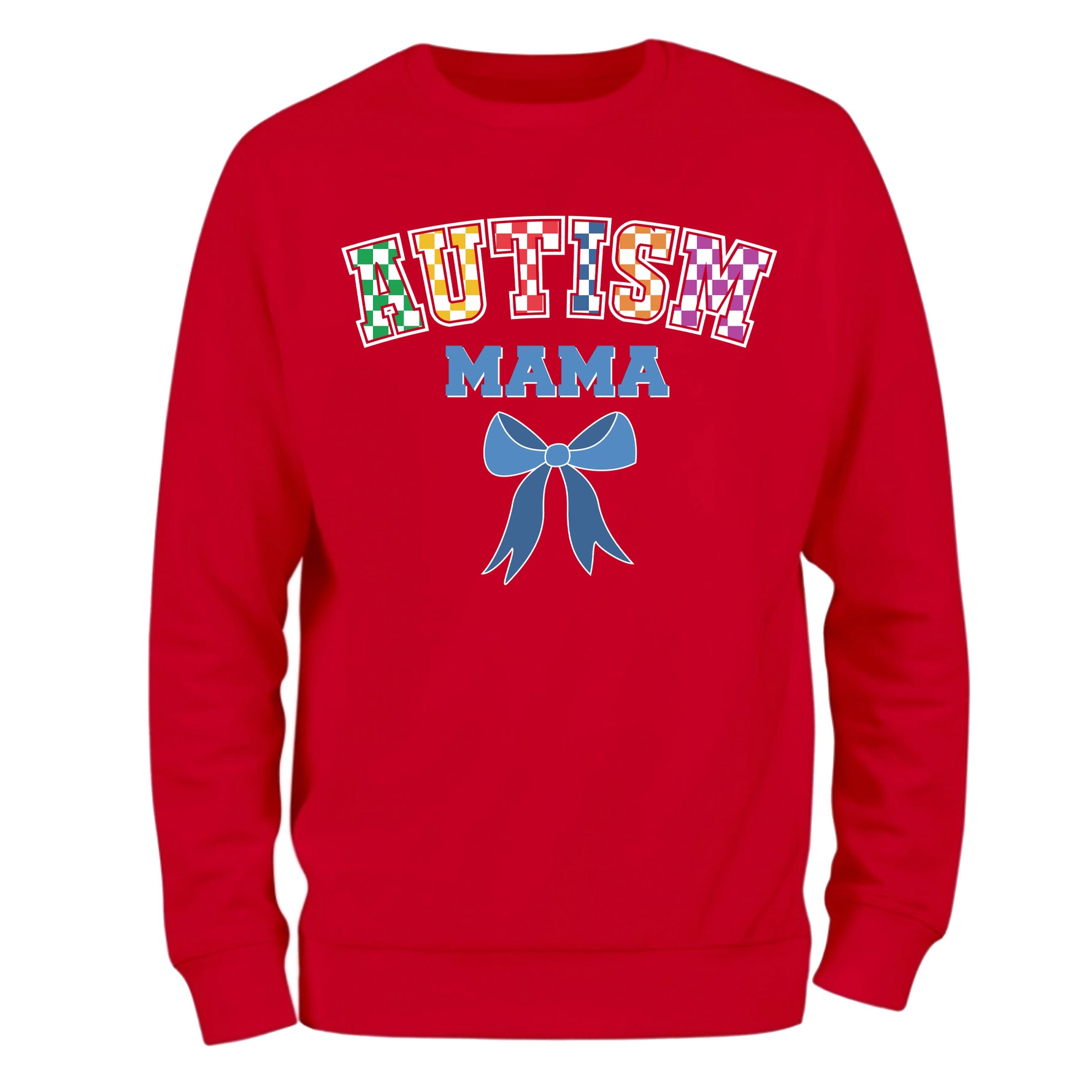 a red sweatshirt with the words autism and a bow