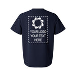 a navy t - shirt with a white logo on it