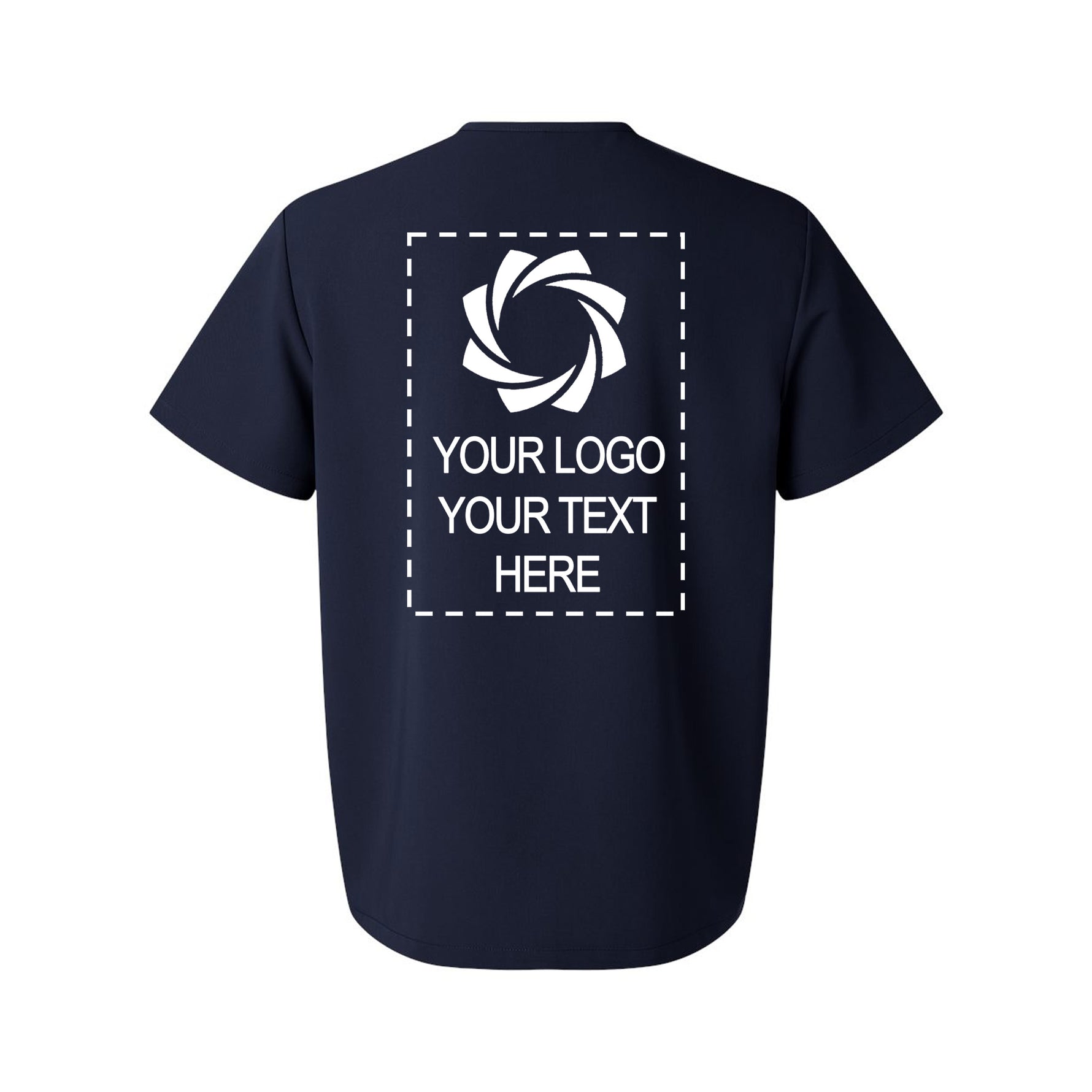 a navy t - shirt with a white logo on it