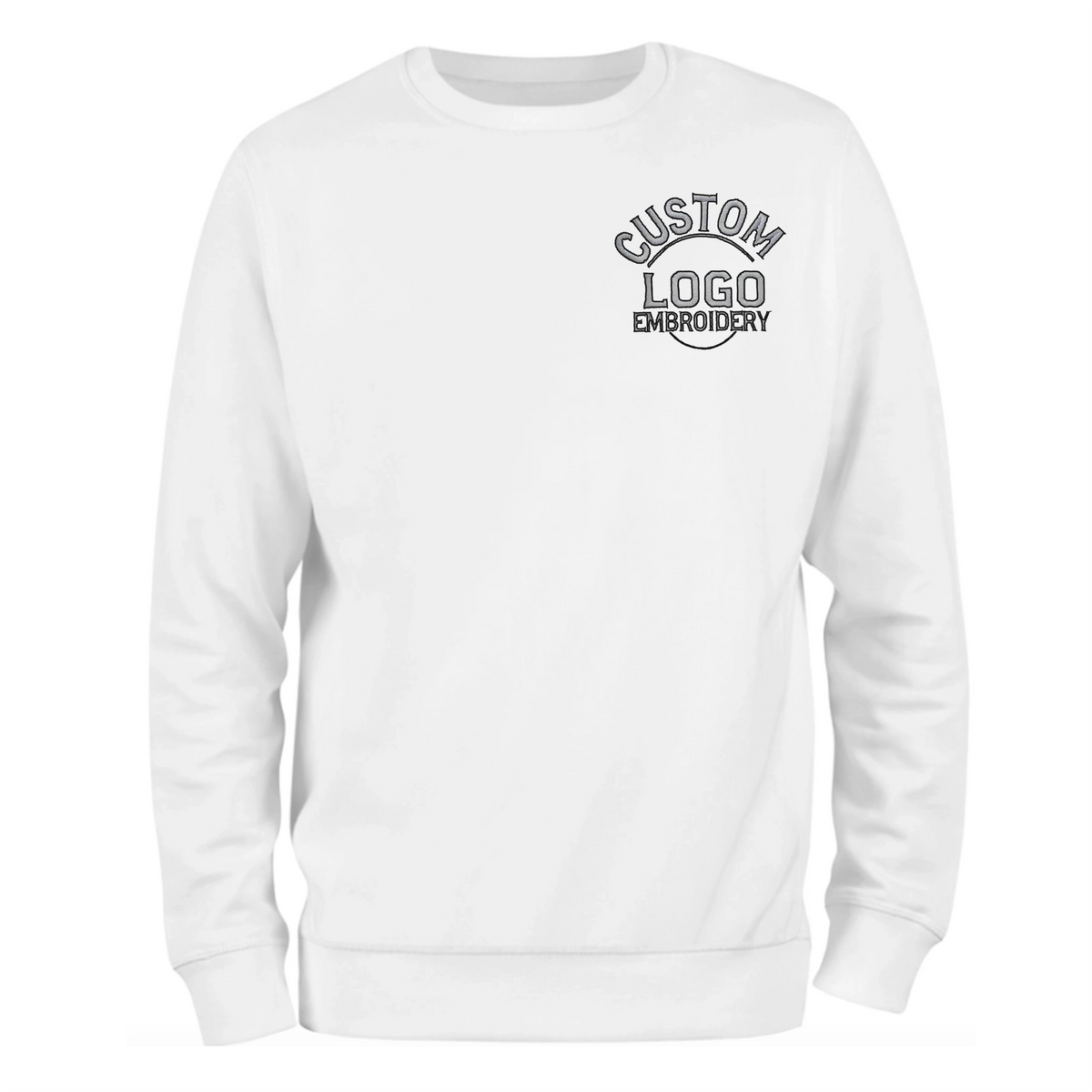 a white sweatshirt with a black and white logo