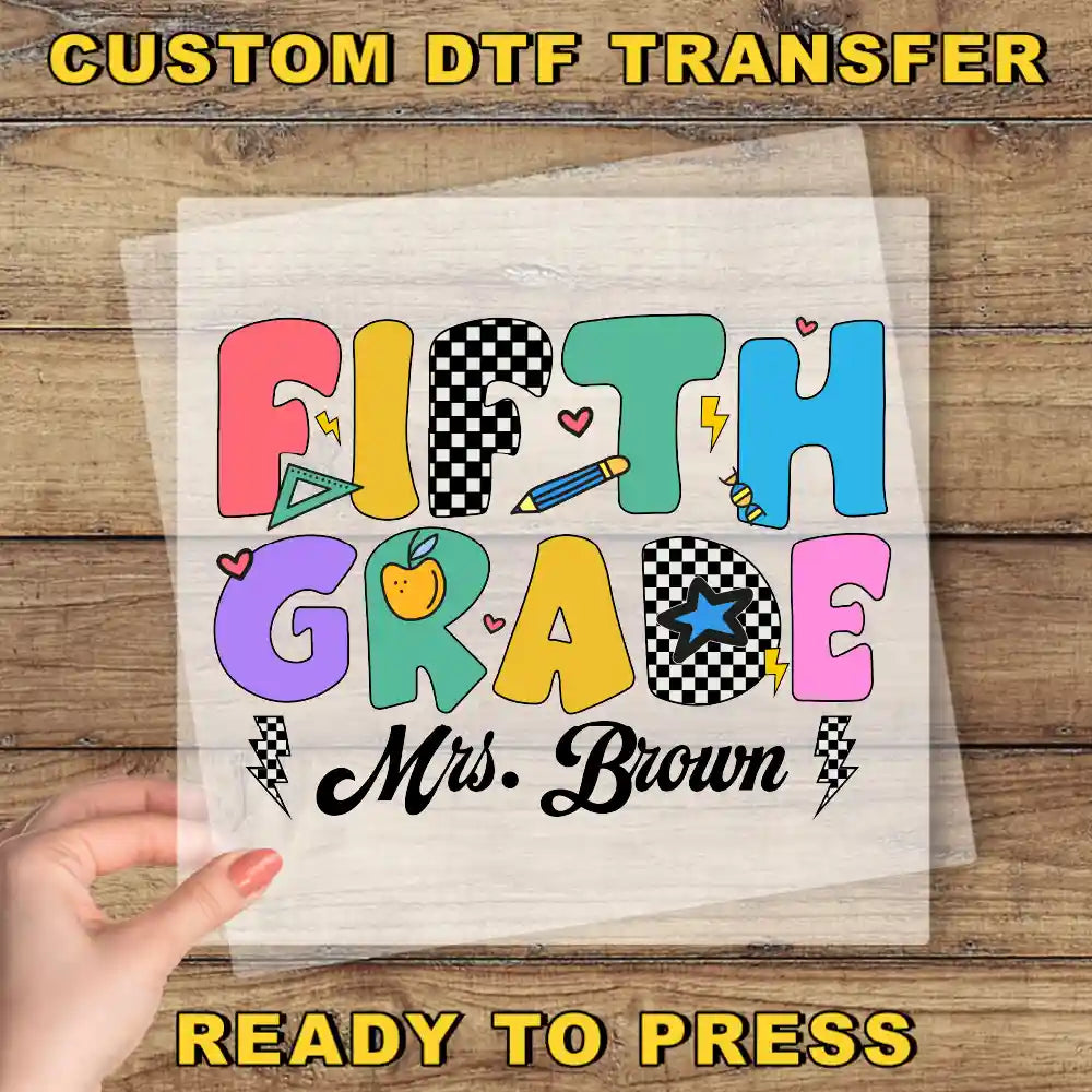 The image is a colorful graphic design featuring the text "Fifth Grade Mrs. Brown" in a playful, artistic style.