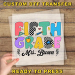 The image is a colorful graphic design featuring the text "Fifth Grade Mrs. Brown" in a playful, artistic style.