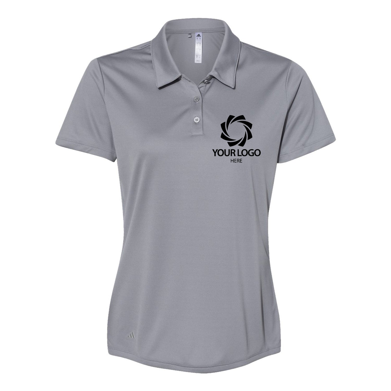 a women's polo shirt with a logo on the chest