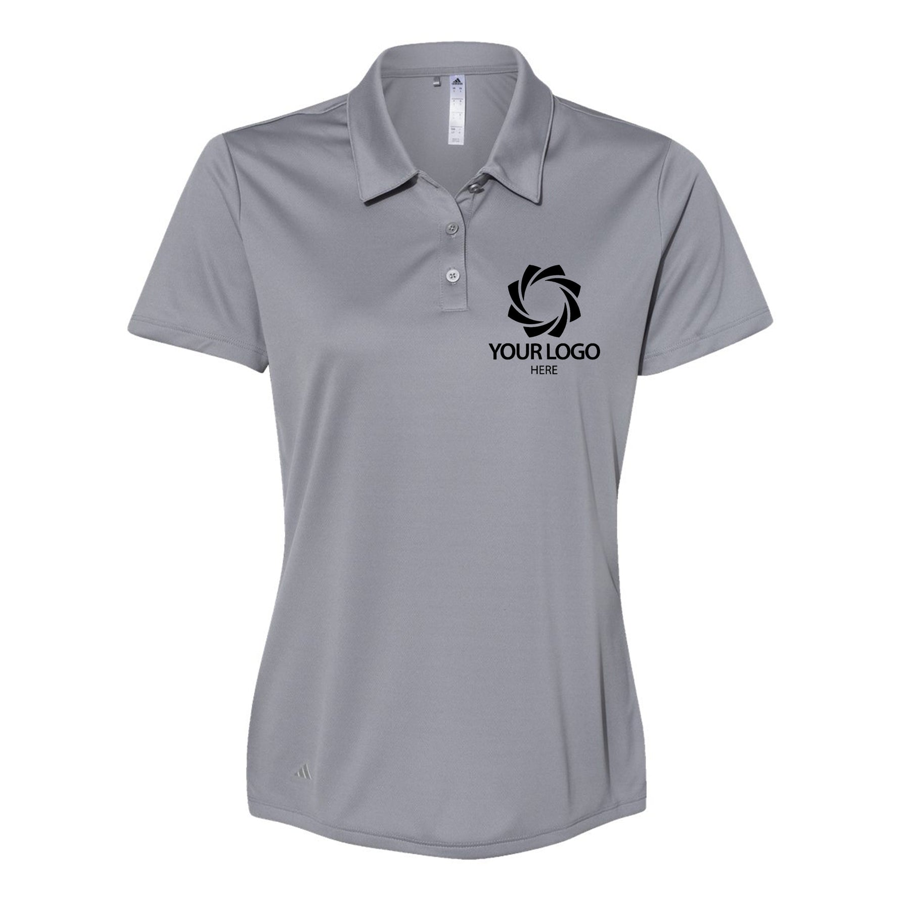 a women's polo shirt with a logo on the chest