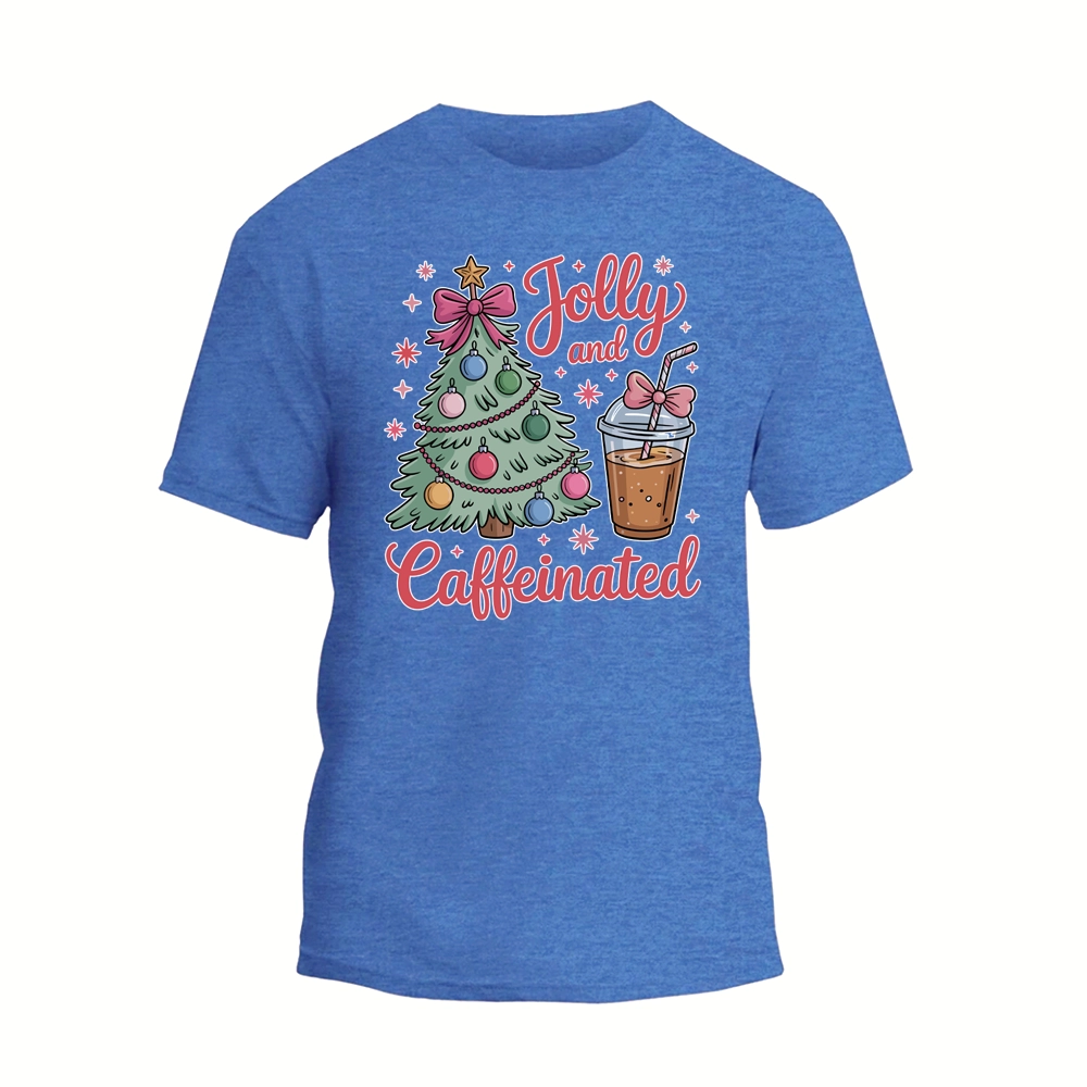 Jolly and Caffeinated Christmas Shirt, Coffee Lover Christmas T-shirt