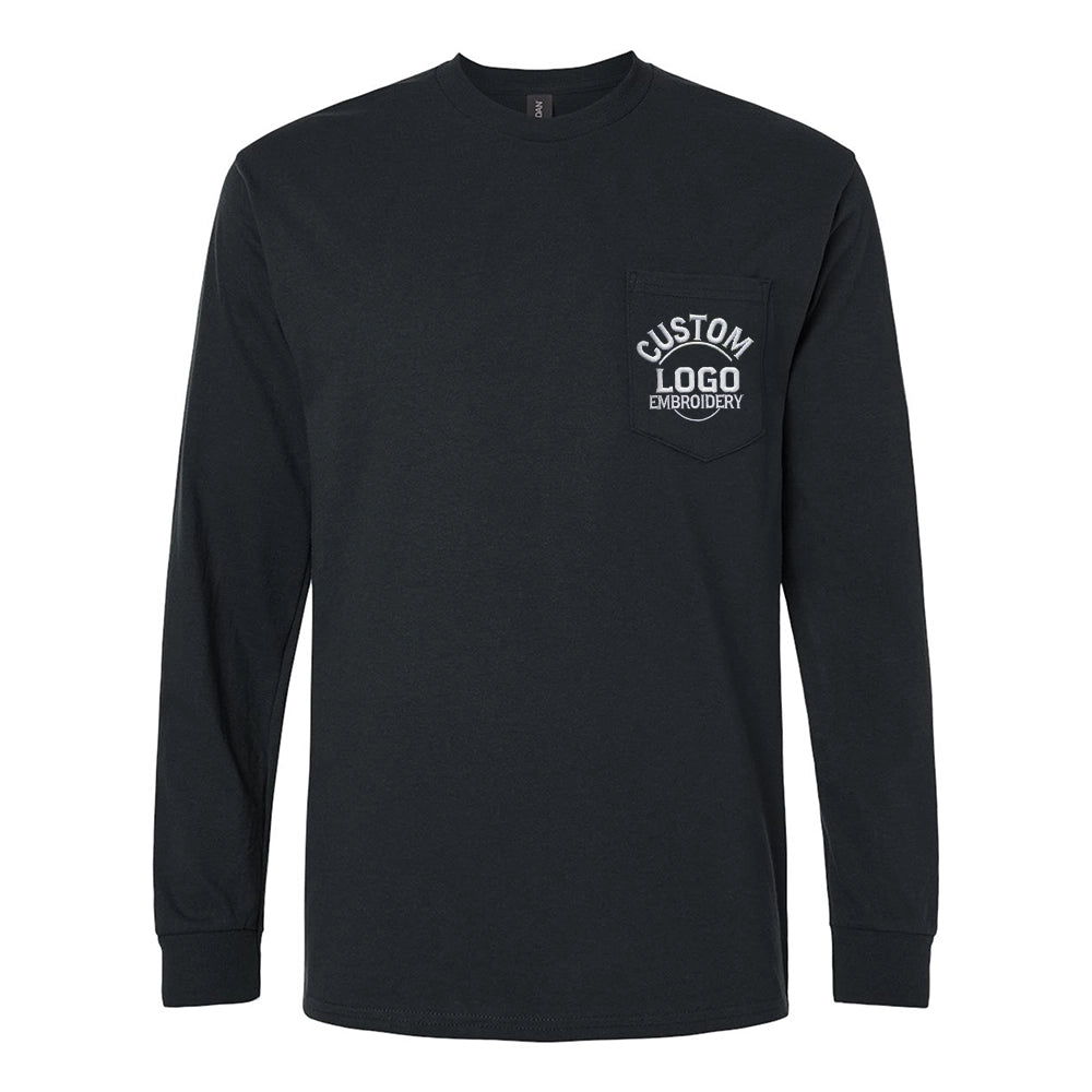 a black long sleeve shirt with a logo on the chest