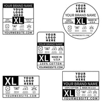 a set of four labels for a clothing store