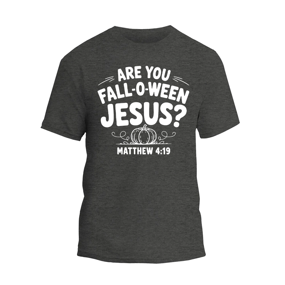 A gray t-shirt with a humorous text printed on it.
