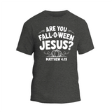 A gray t-shirt with a humorous text printed on it.