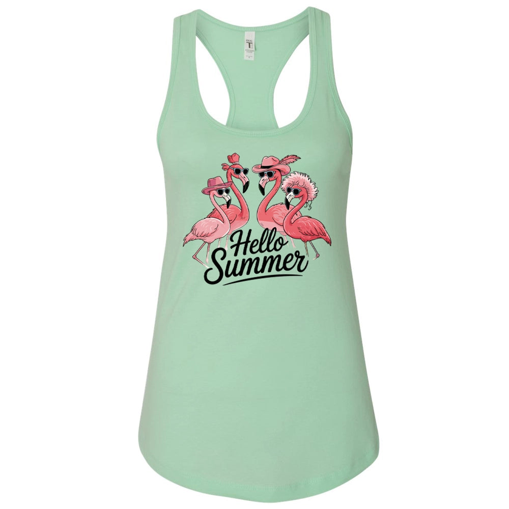 Hello Summer Flamingo Women's Ideal Racerback Tank Top, Summer Women Tank Top