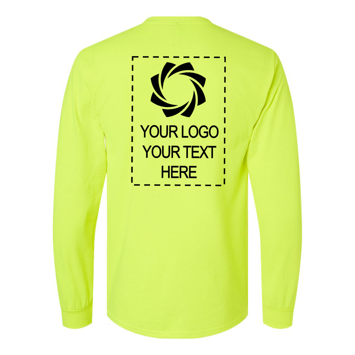 a neon yellow long sleeve shirt with a logo on the back