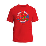 a red t - shirt with the words robert and andy's advocacy on it