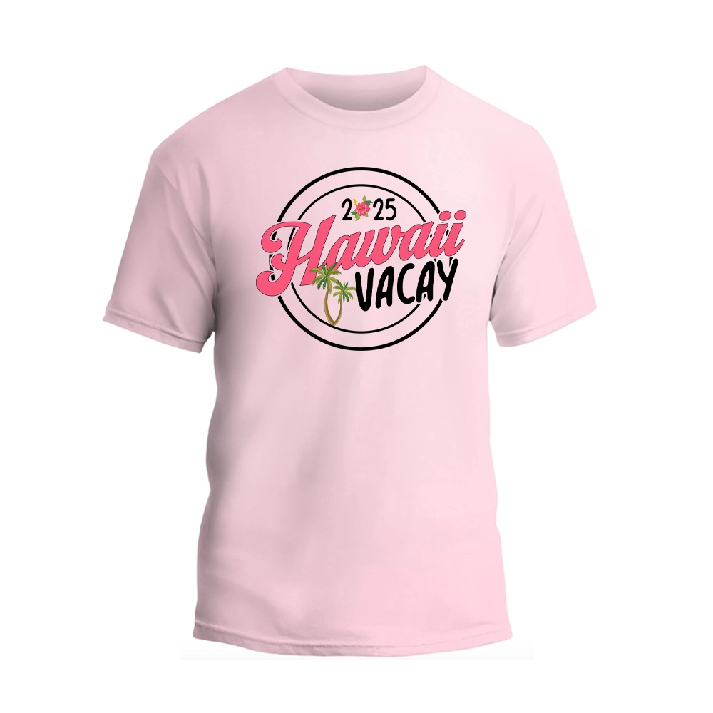 a pink t - shirt with the words hawaii and a palm tree