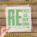 a hand holding a piece of paper with the words recycle use new think