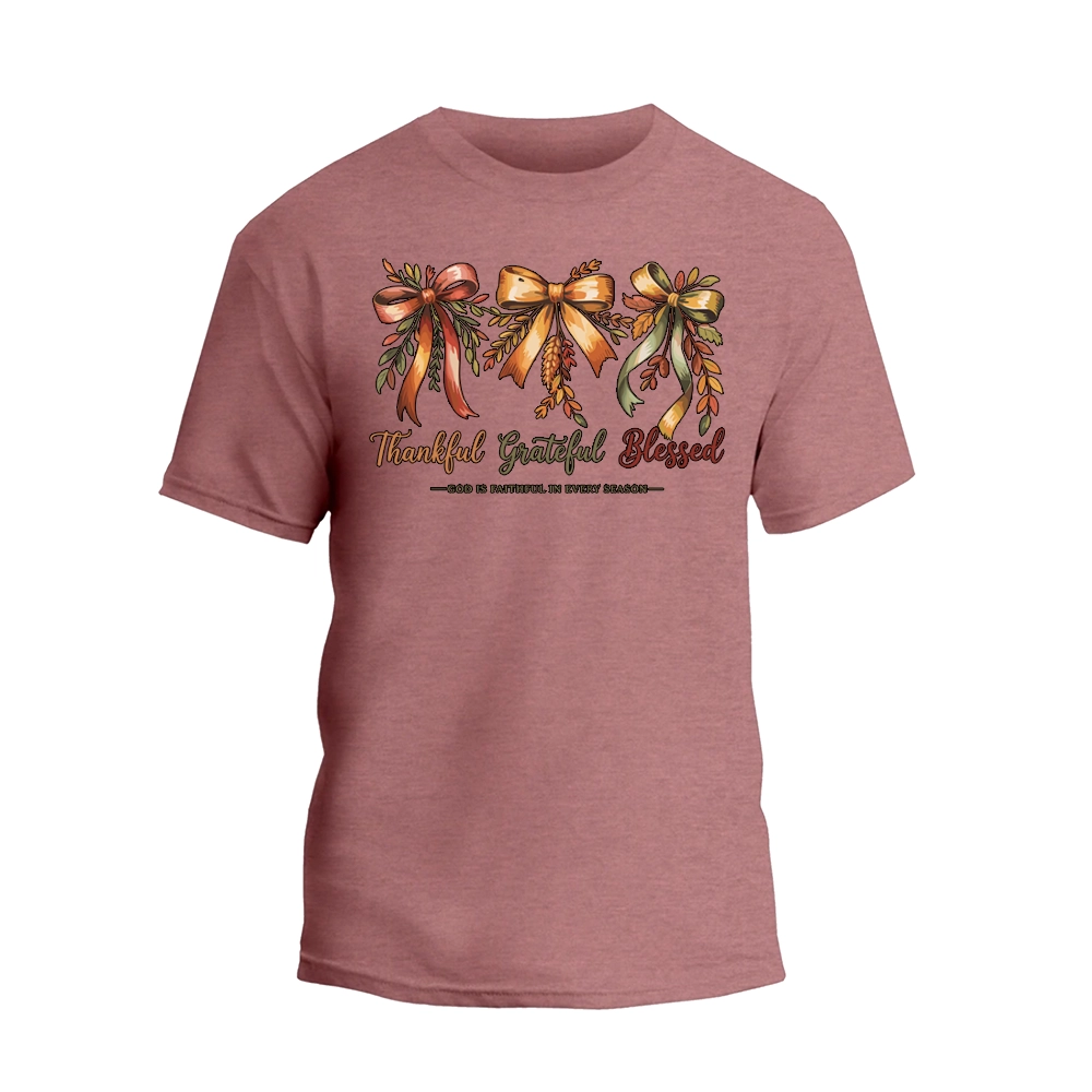Thankful Grateful Blessed Shirt, Cozy Bow Autumn T-shirt