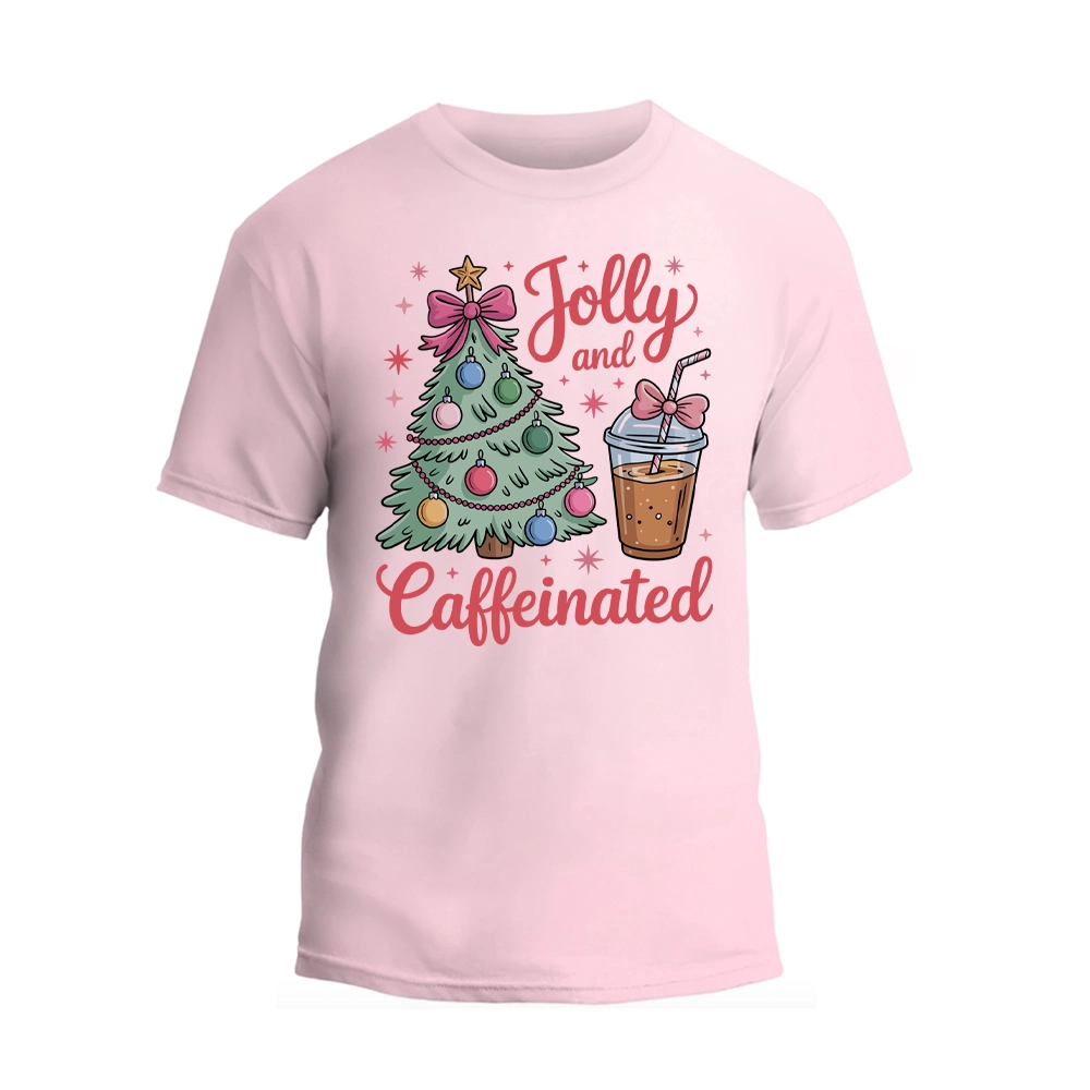 Jolly and Caffeinated Christmas Shirt, Coffee Lover Christmas T-shirt