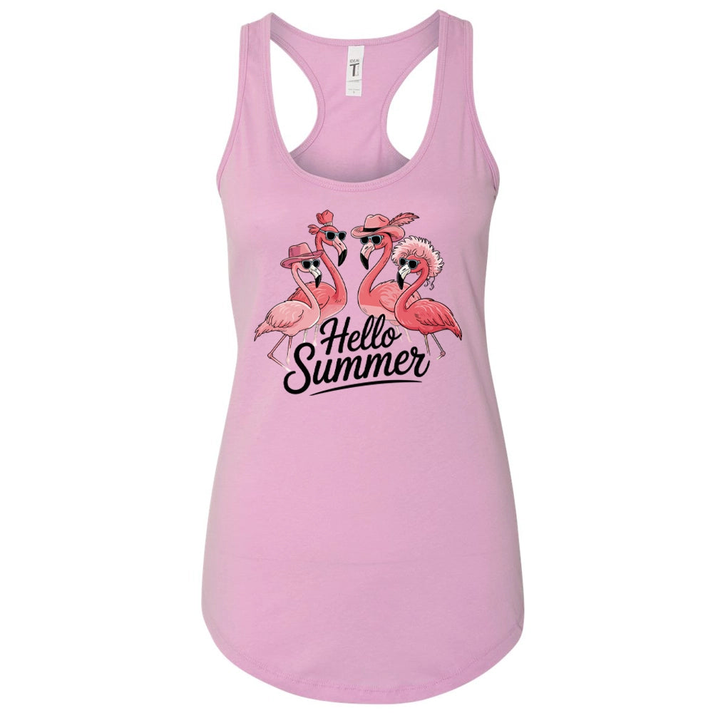 Hello Summer Flamingo Women's Ideal Racerback Tank Top, Summer Women Tank Top