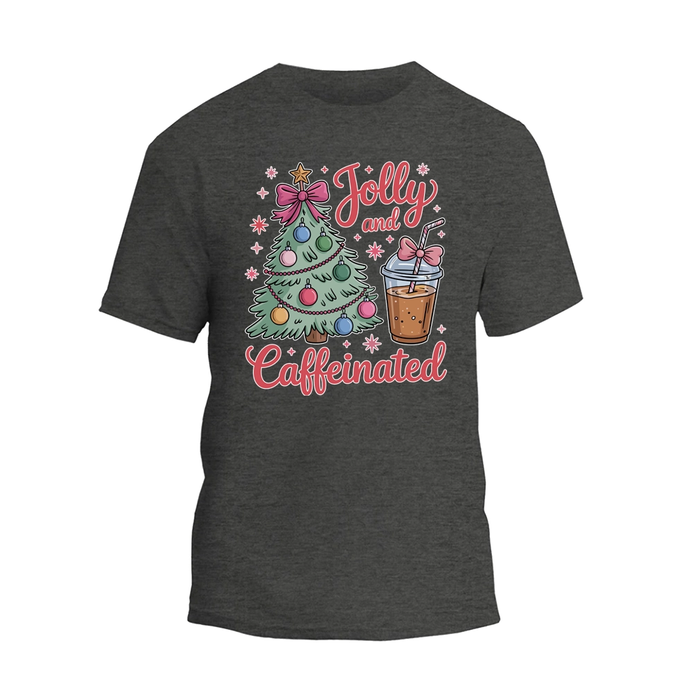 Jolly and Caffeinated Christmas Shirt, Coffee Lover Christmas T-shirt
