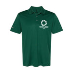 a green polo shirt with a white logo