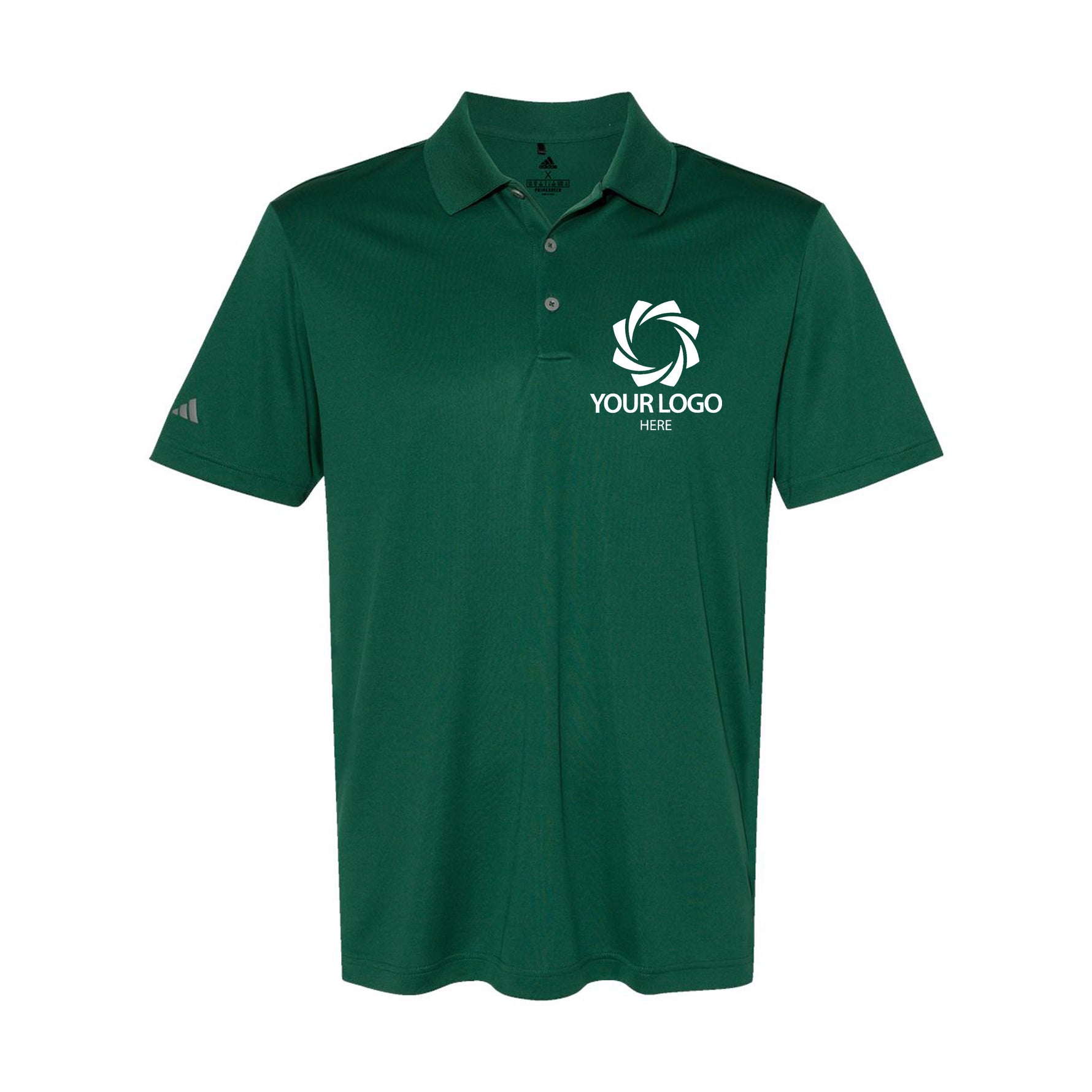 a green polo shirt with a white logo