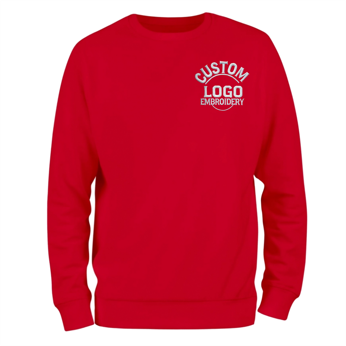 a red sweatshirt with a custom logo on it
