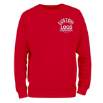 a red sweatshirt with a custom logo on it