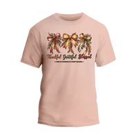 Thankful Grateful Blessed Shirt, Cozy Bow Autumn T-shirt