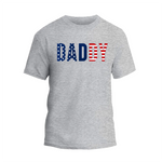 a grey t - shirt with the word dad printed on it