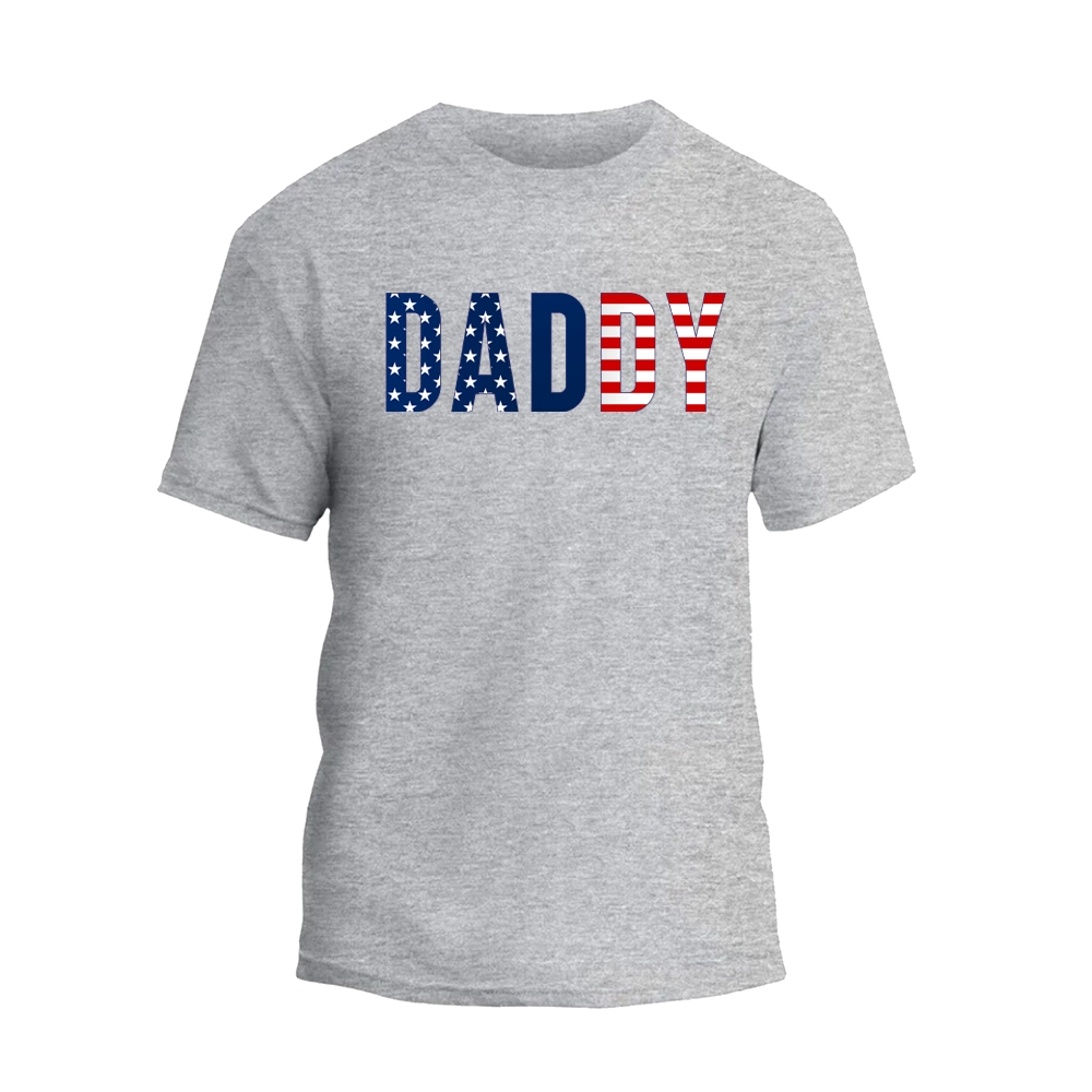 a grey t - shirt with the word dad printed on it