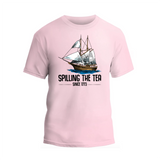 a pink t - shirt with a sailing the tea logo