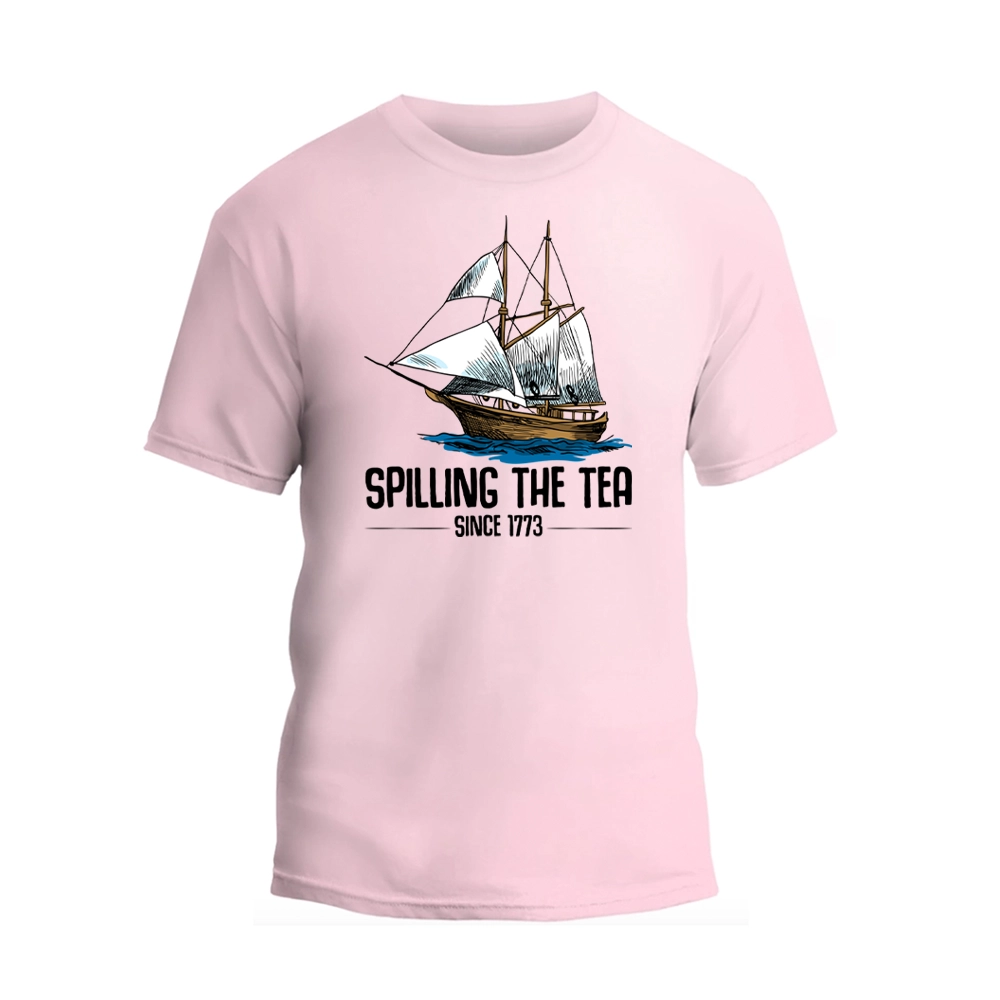a pink t - shirt with a sailing the tea logo
