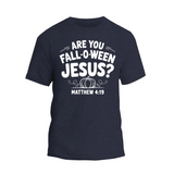 A navy blue t-shirt with a humorous text printed on it.