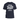A navy blue t-shirt with a humorous text printed on it.