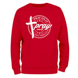 a red sweatshirt with a cross on it
