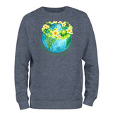 a sweatshirt with a picture of the earth and flowers on it