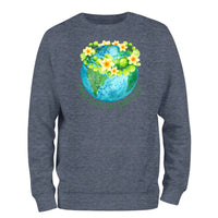 a sweatshirt with a picture of the earth and flowers on it