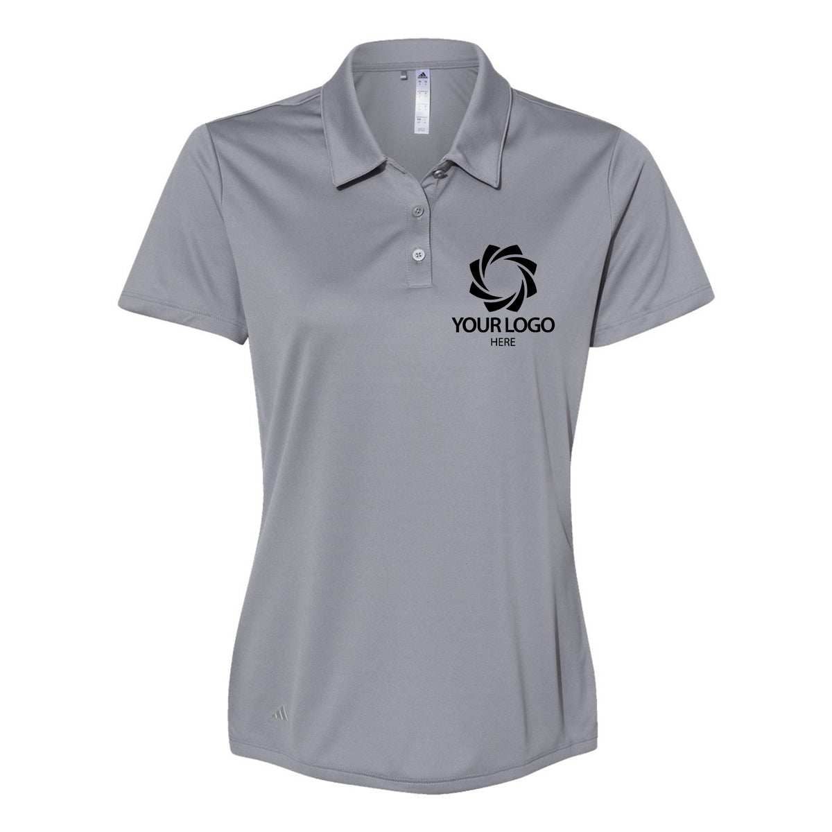 a women's polo shirt with a logo on the chest