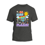 a black t - shirt with a rainbow and sun on it